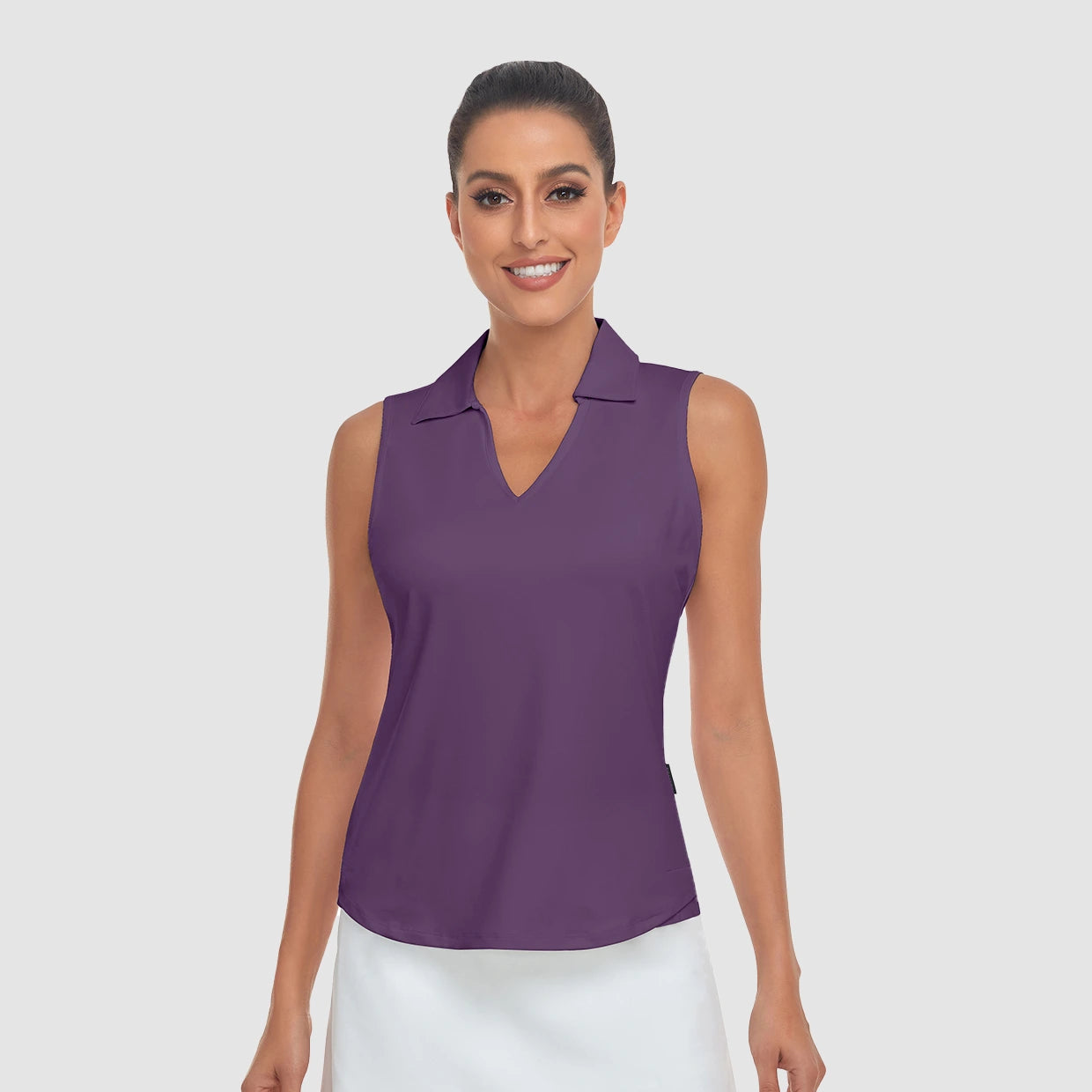 Basic V-neck Sleeveless Polo Shirt for Women