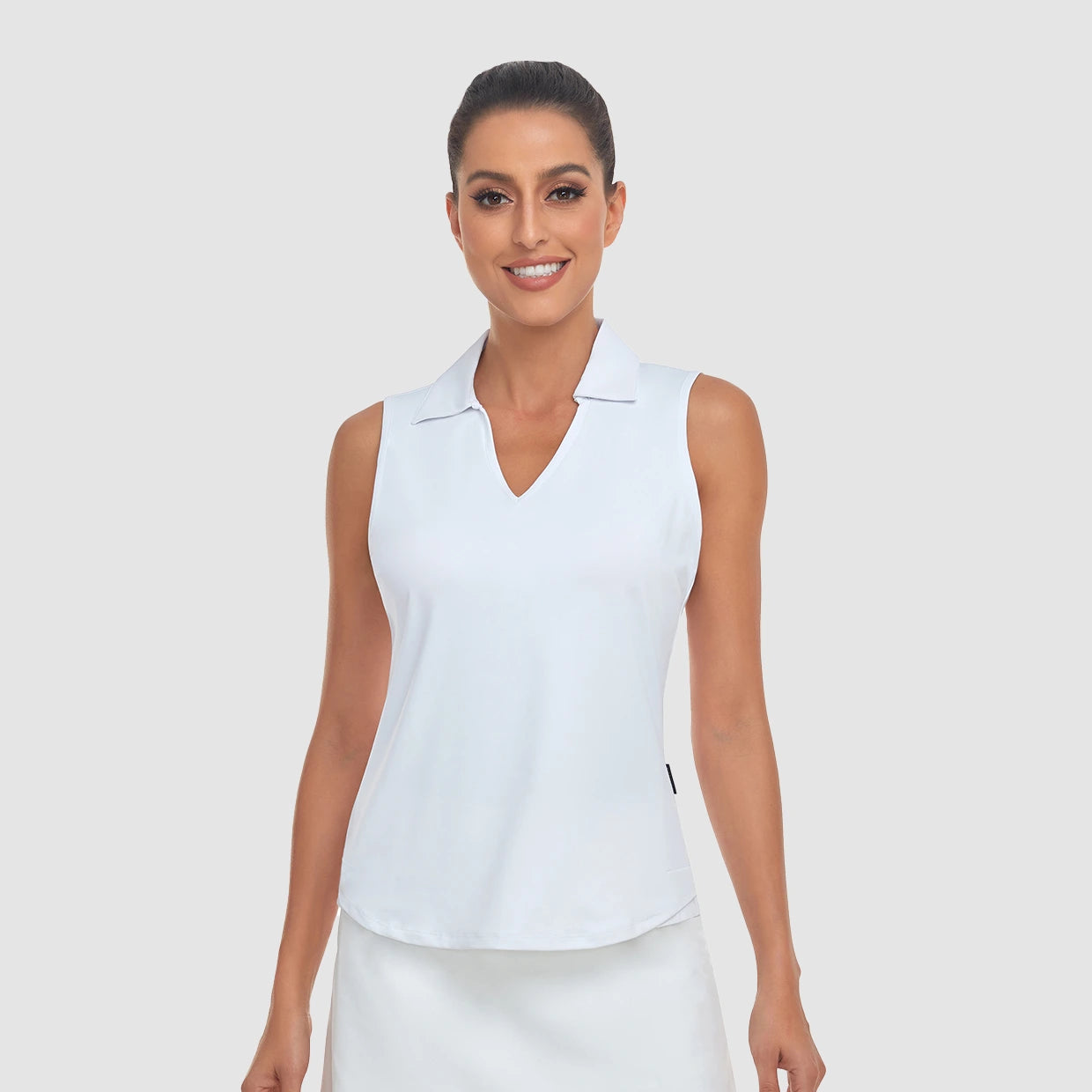 Solid White V-neck Sleeveless Polo Shirt