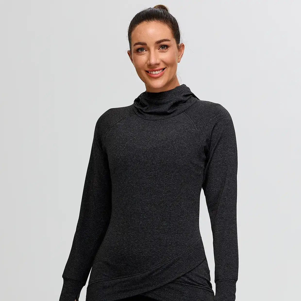 Pullover Hooded Crossed Hem Thermal Top for Women