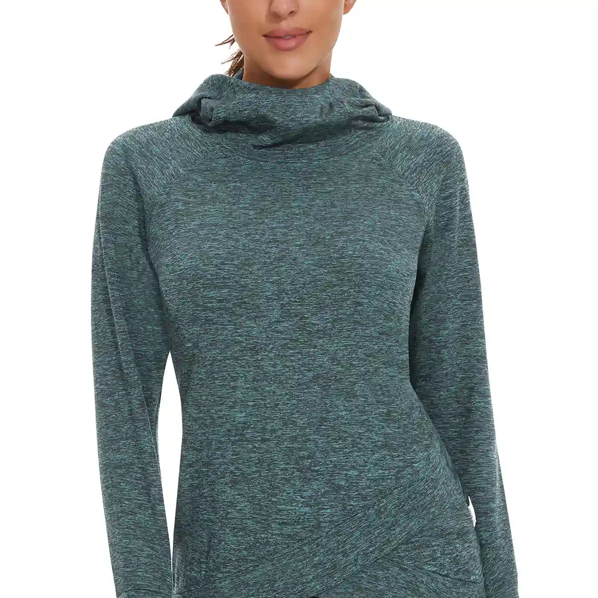 Pullover Hooded Crossed Hem Thermal Top for Women