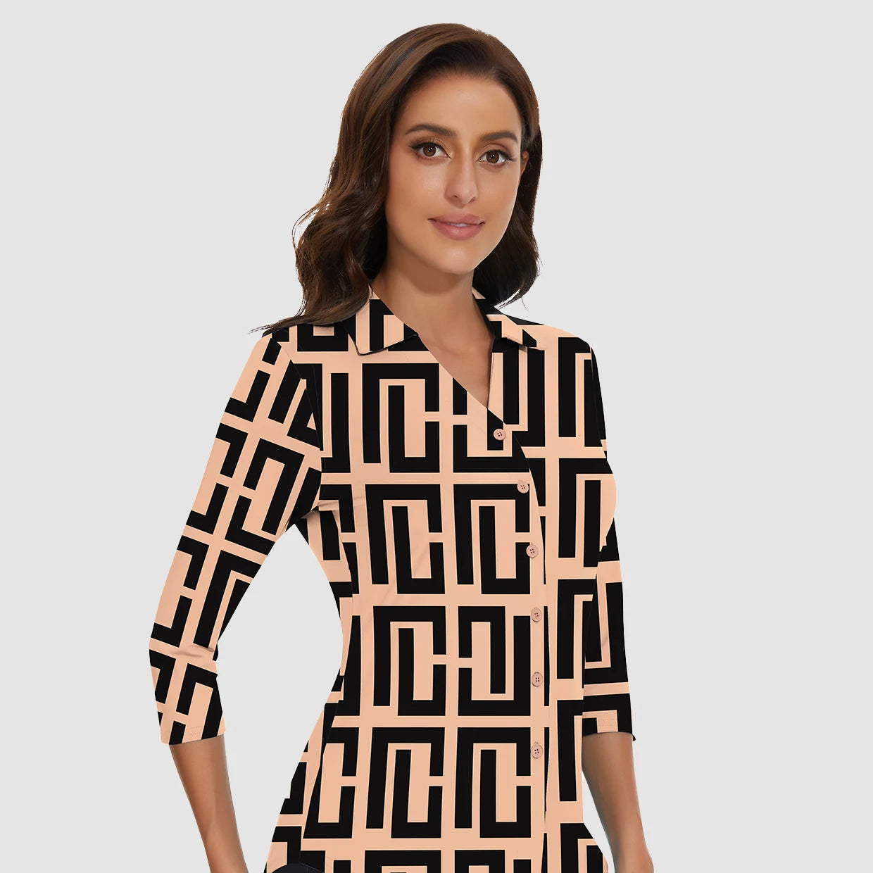 V-neck Button-Down 3/4 Sleeve Polo Shirts