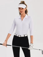 White 3/4 Sleeve Button-Down Shirt For Women