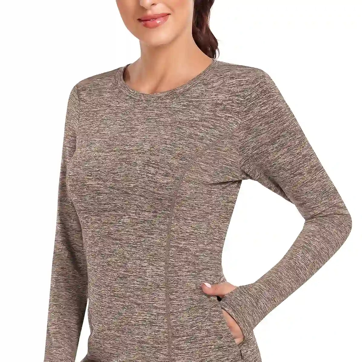 Women's Thermal Pullover Long-sleeve Top with Two Hidden Pockets