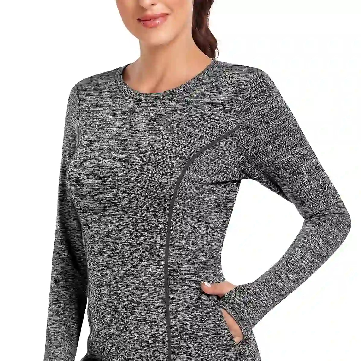 Women's Thermal Pullover Long-sleeve Top with Two Hidden Pockets