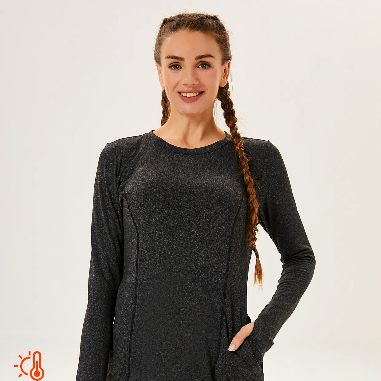 Crew-neck Long-sleeve Fleece Tops for Women