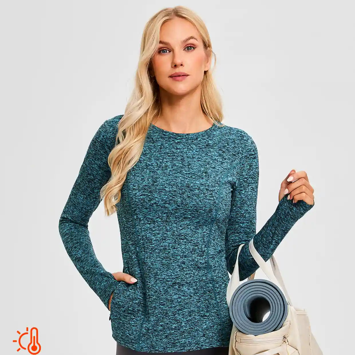 Women's Thermal Pullover Long-sleeve Top with Two Hidden Pockets