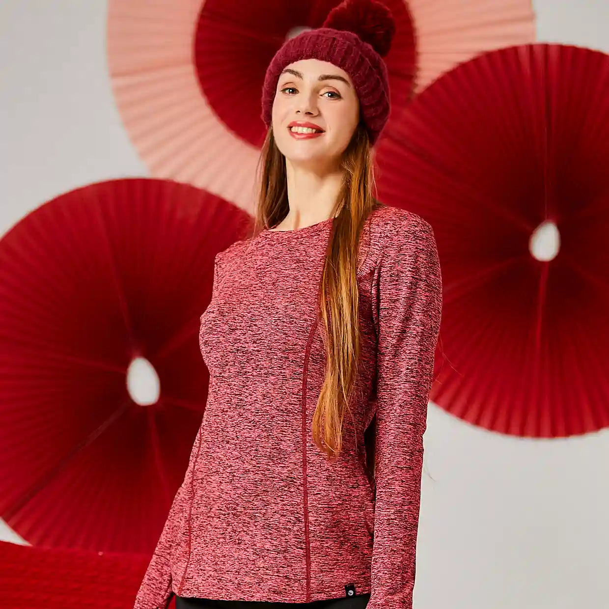 Women's Thermal Pullover Long-sleeve Top with Two Hidden Pockets