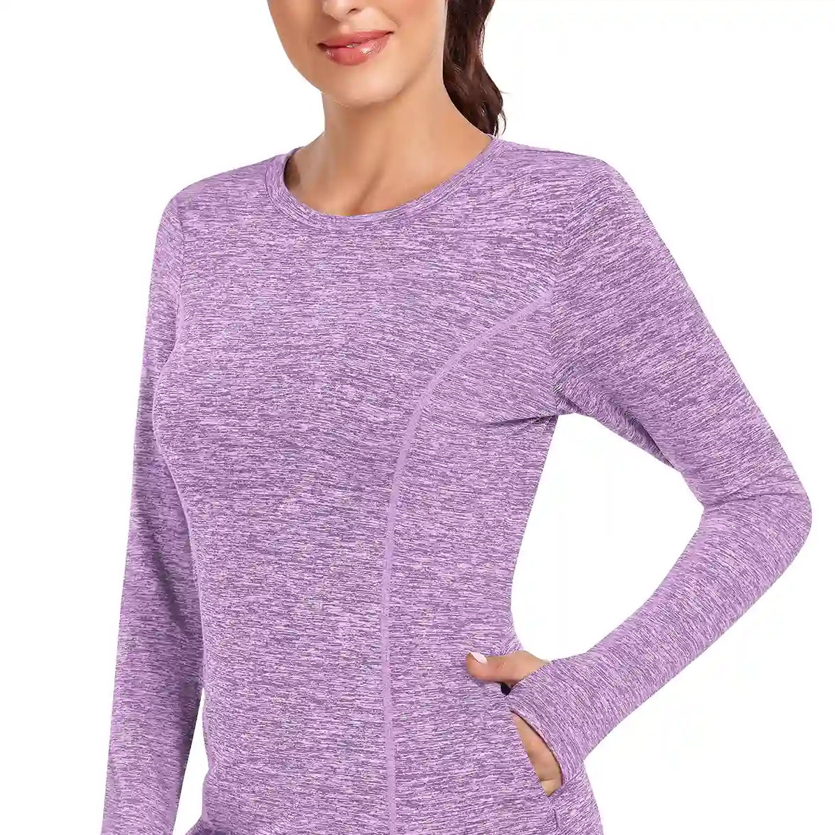Crew-neck Long-sleeve Fleece Tops for Women