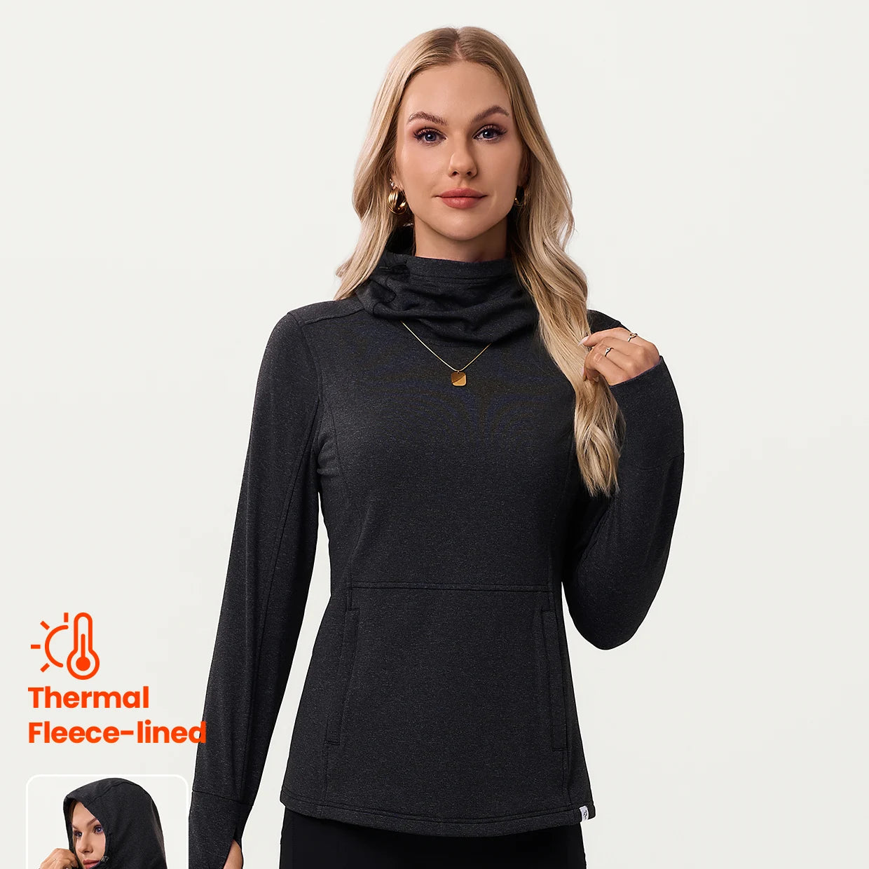 Ladies Pullover Long-sleeve Thermal Top With Thumb Holes