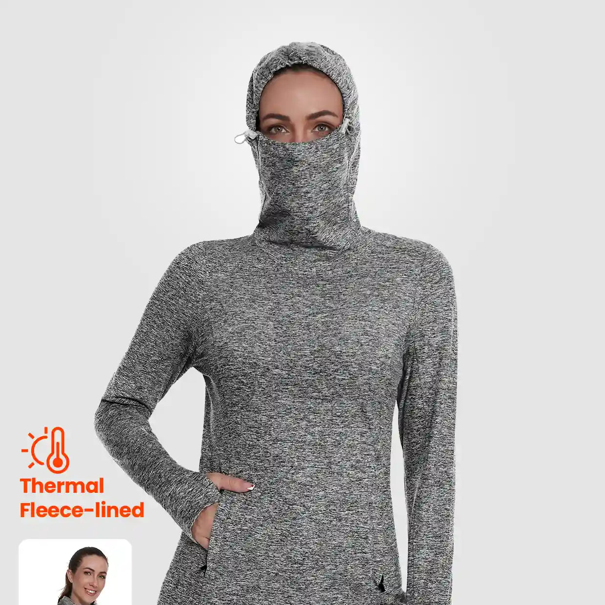 Ladies Hoodies Long-sleeve Thermal Top With Thumb Holes