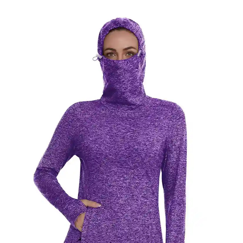 Ladies Hoodies Long-sleeve Thermal Top With Thumb Holes