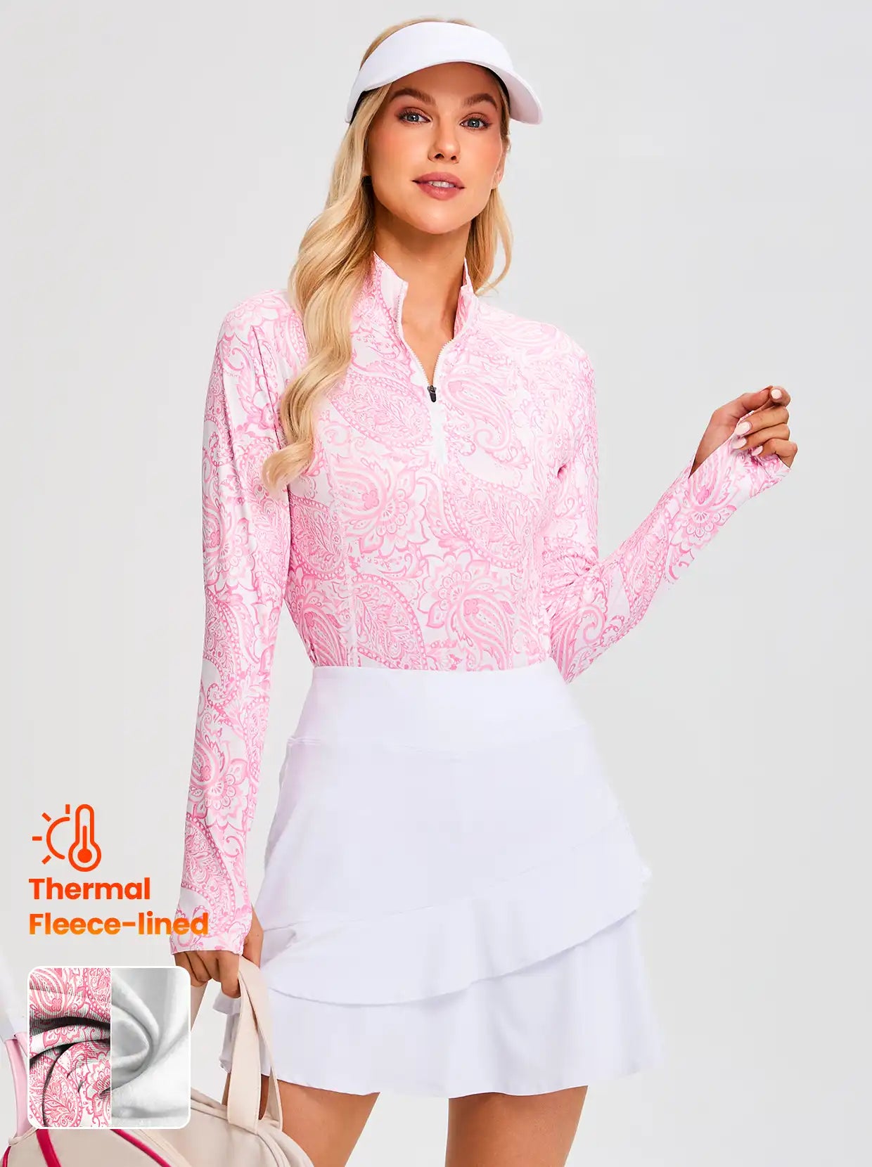 Pink Paisley Quarter-zip Long-sleeve Fleece Top for Women