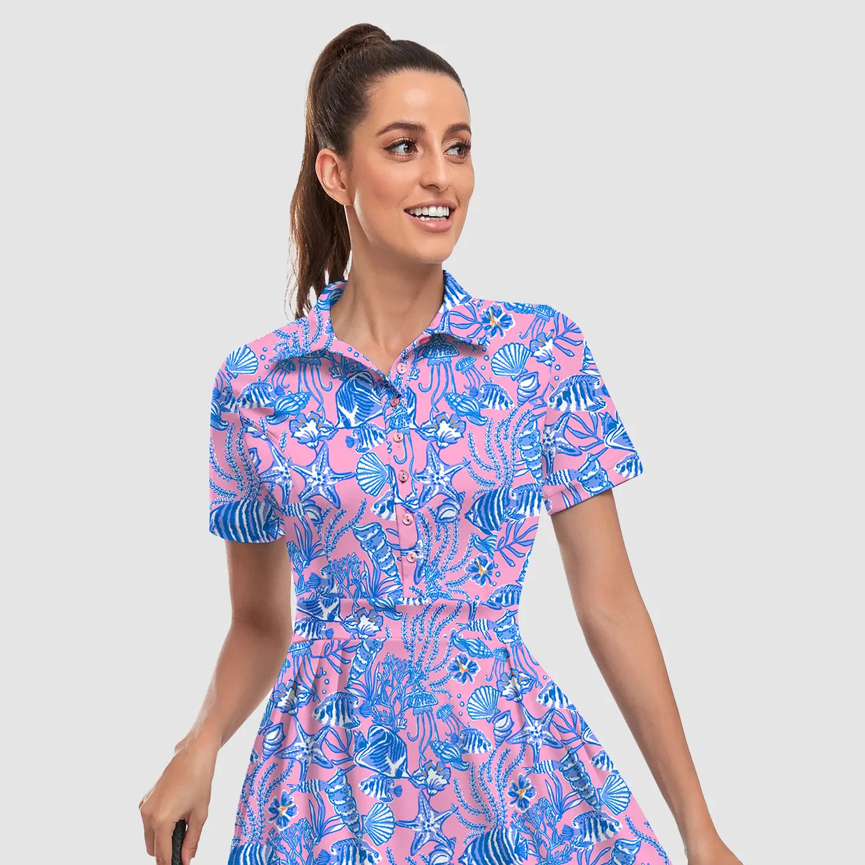 Short-sleeve Athletic 34" Pleated Dresses with Shorts and Pockets