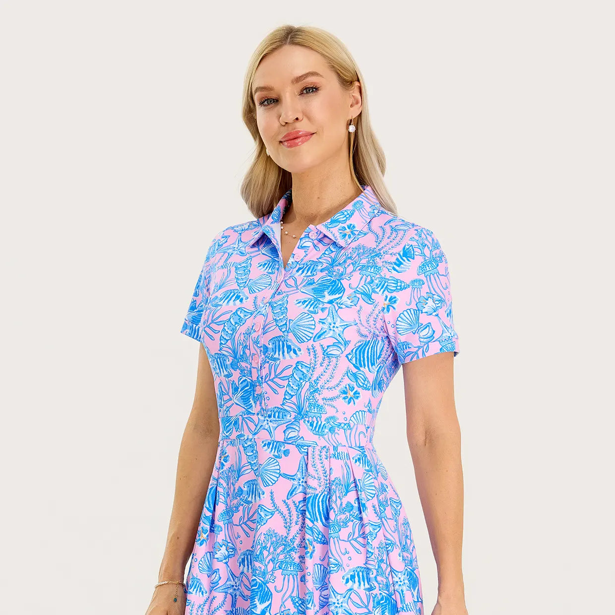 Short-sleeve Athletic 34" Pleated Dresses with Shorts and Pockets