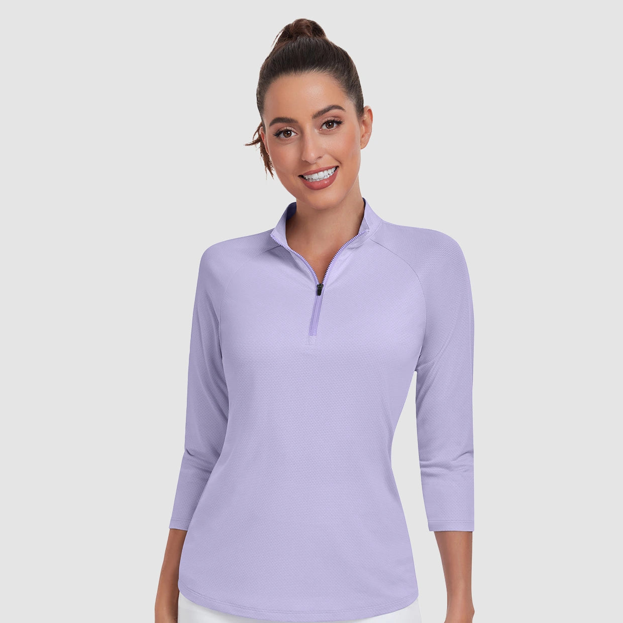 Purple Athletic Shirts Quarter-zip 3/4 Sleeve Shirt for Women