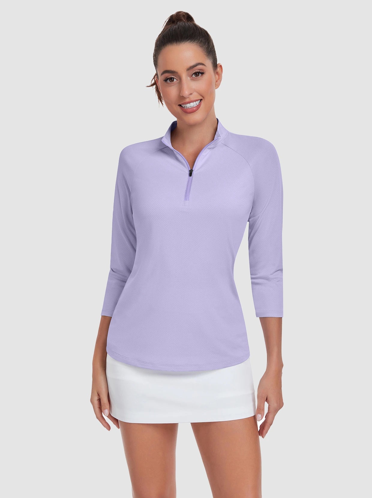 Purple Athletic Shirts Quarter-zip 3/4 Sleeve Shirt for Women