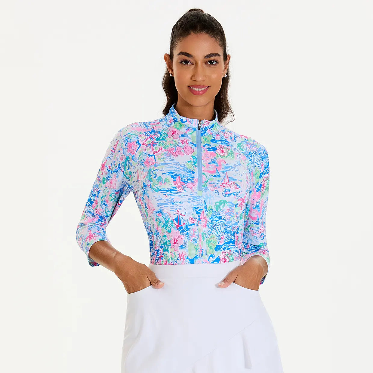 UPF50+ Quarter-zip 3/4 Sleeve Polo Shirt