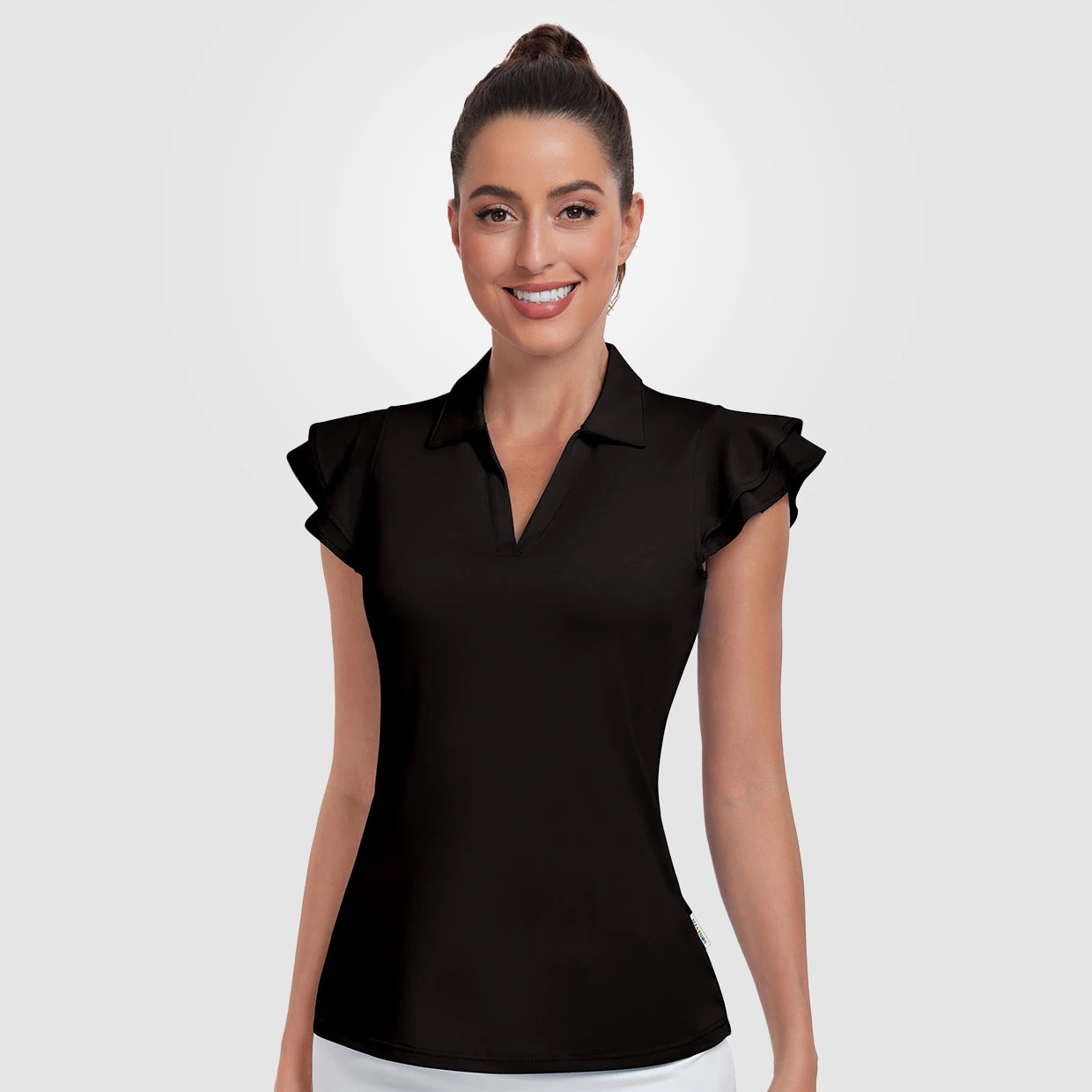 Women's V-neck Ruffled Sleeveless Polo Shirt