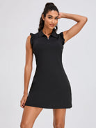 Solid Color 33" Quarter-zip Ruffled Sleeveless Dress with Shorts