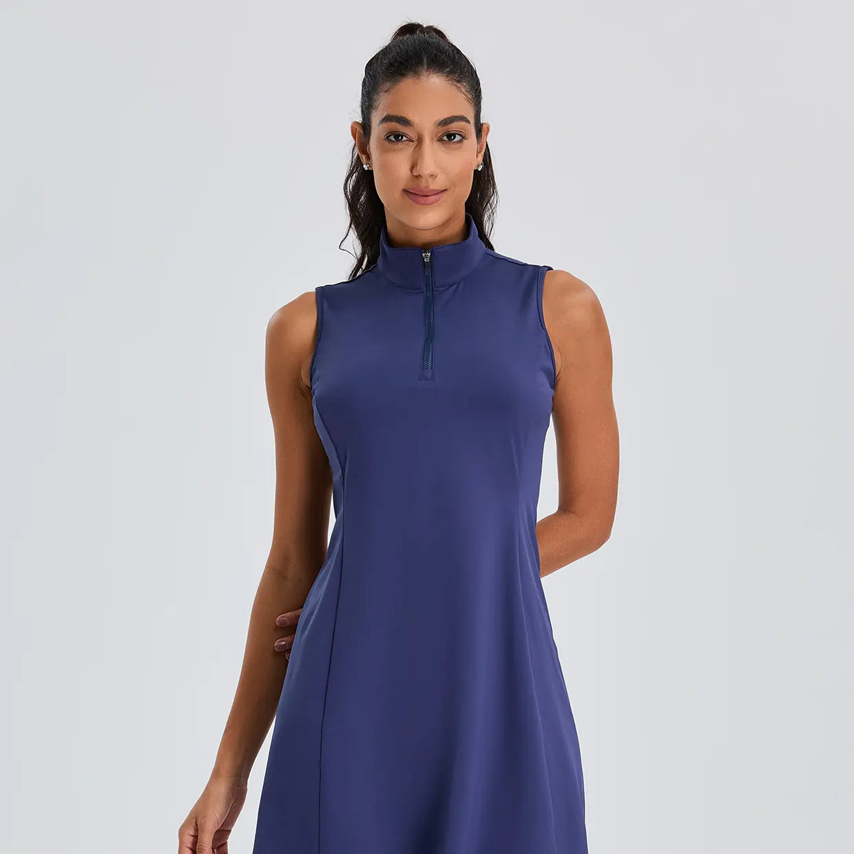 Ladies 33" Quarter-zip Sleeveless Dress with Shorts and Pockets