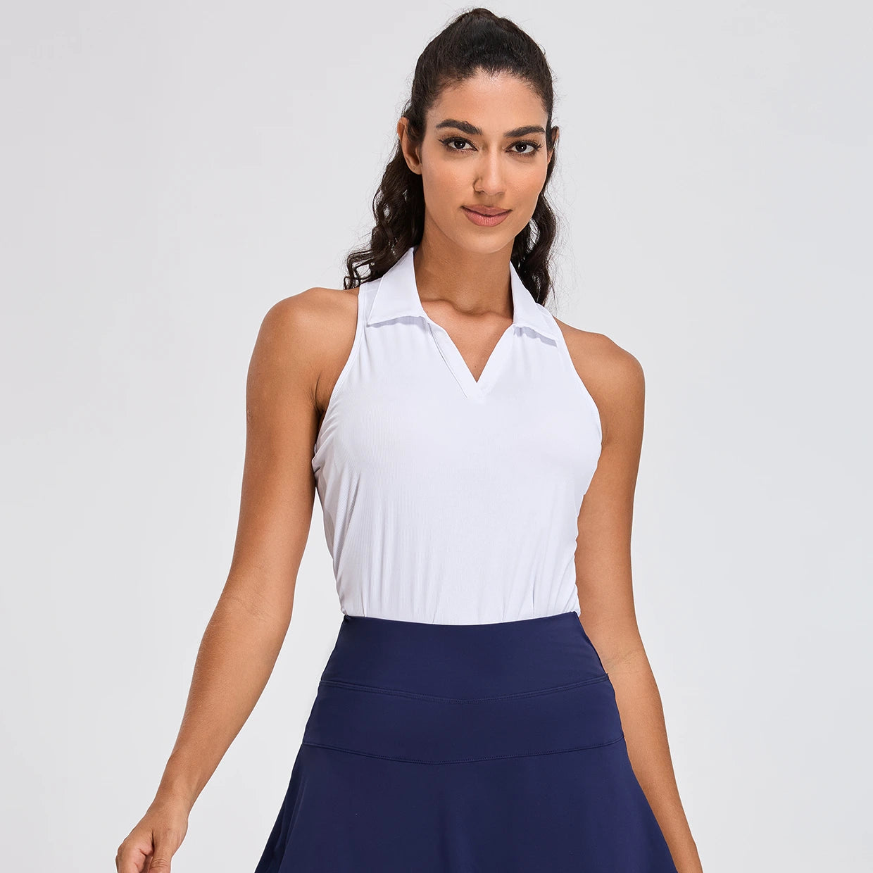 Basic V-neck Racerback Sleeveless Polo Shirt For Women