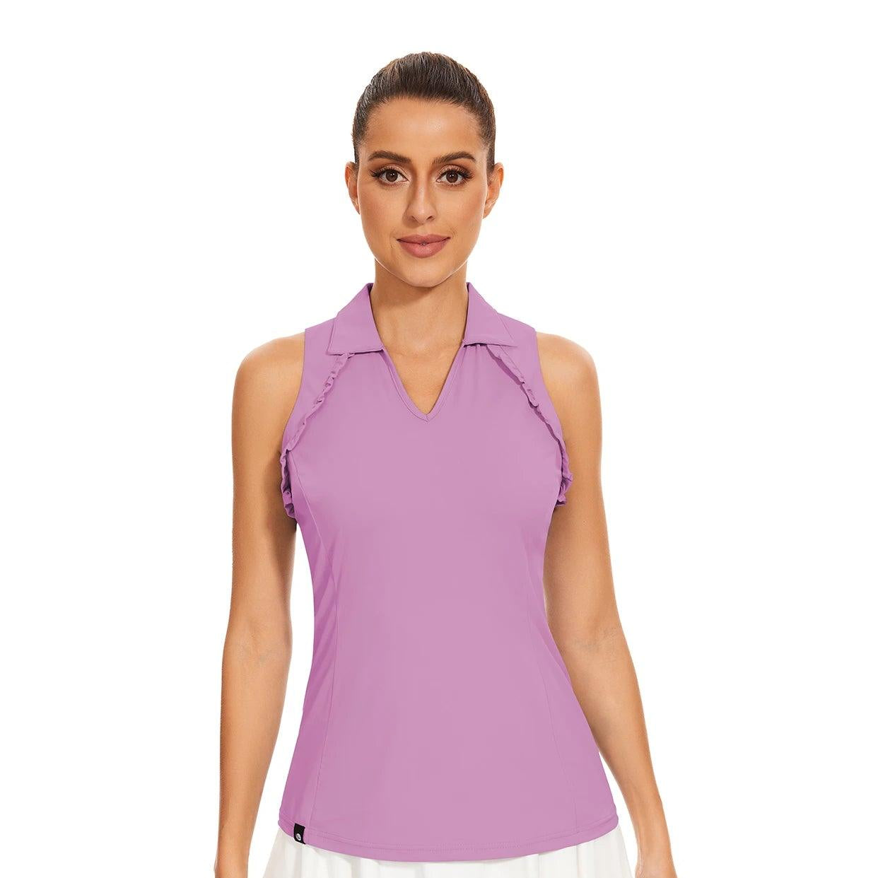 Purple V-Neck Sleeveless Golf Polo Shirt for Women