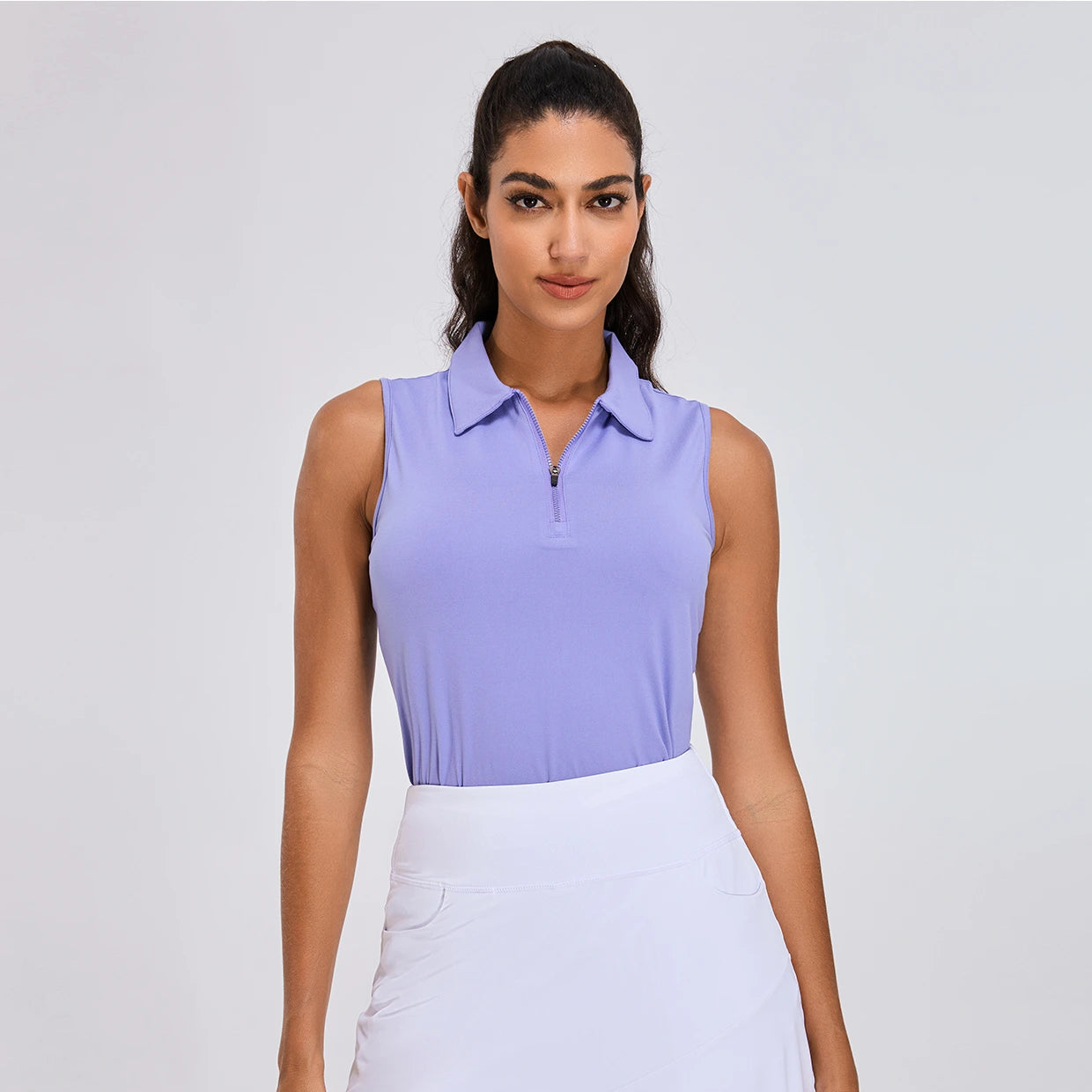 Lavender Quarter-zip Sleeveless Polo Shirt
