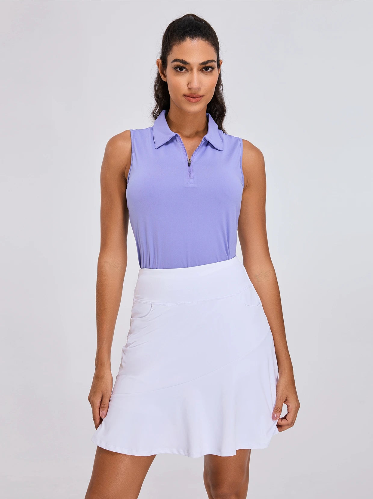 Lavender Quarter-zip Sleeveless Polo Shirt