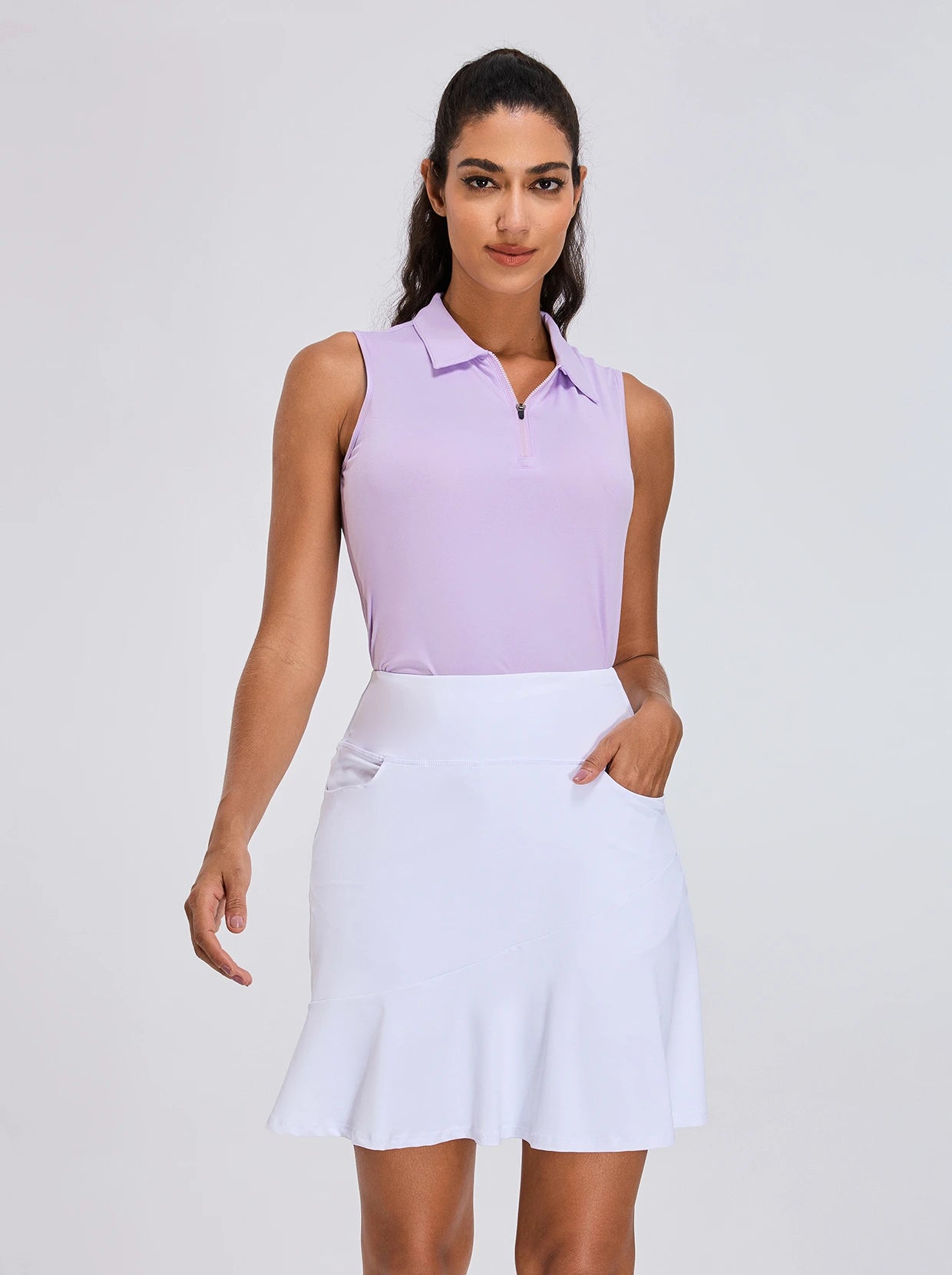 Purple Classic Quarter-zip Sleeveless Polo Shirt