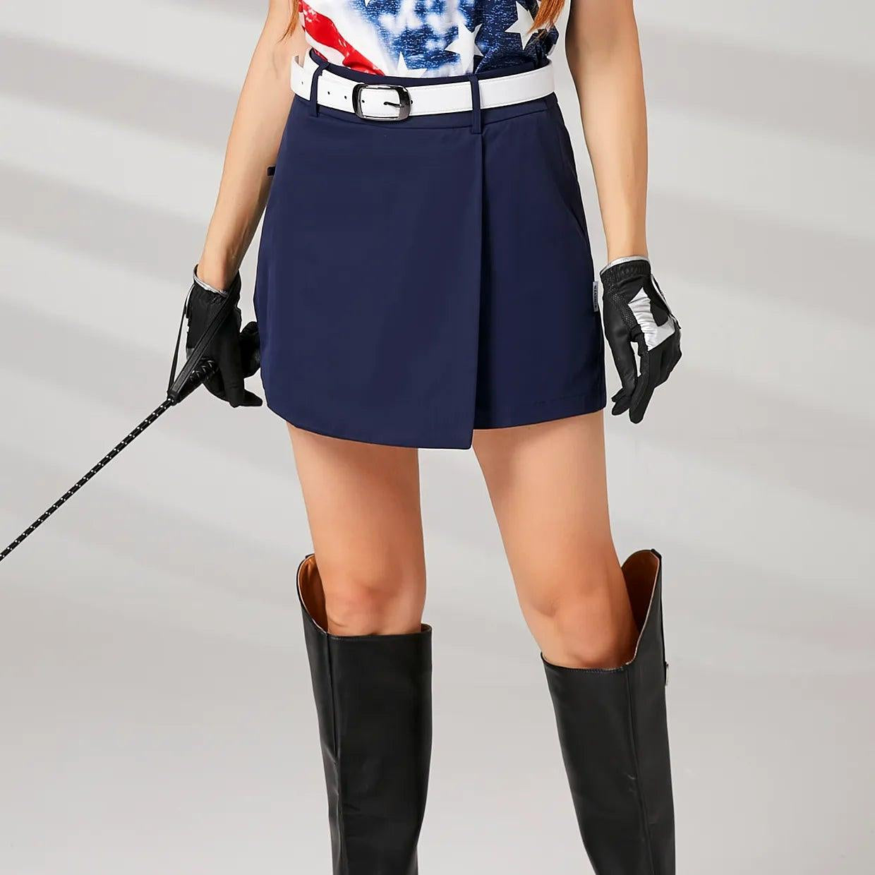 Dark Blue High Waist Golf Skort with Pockets