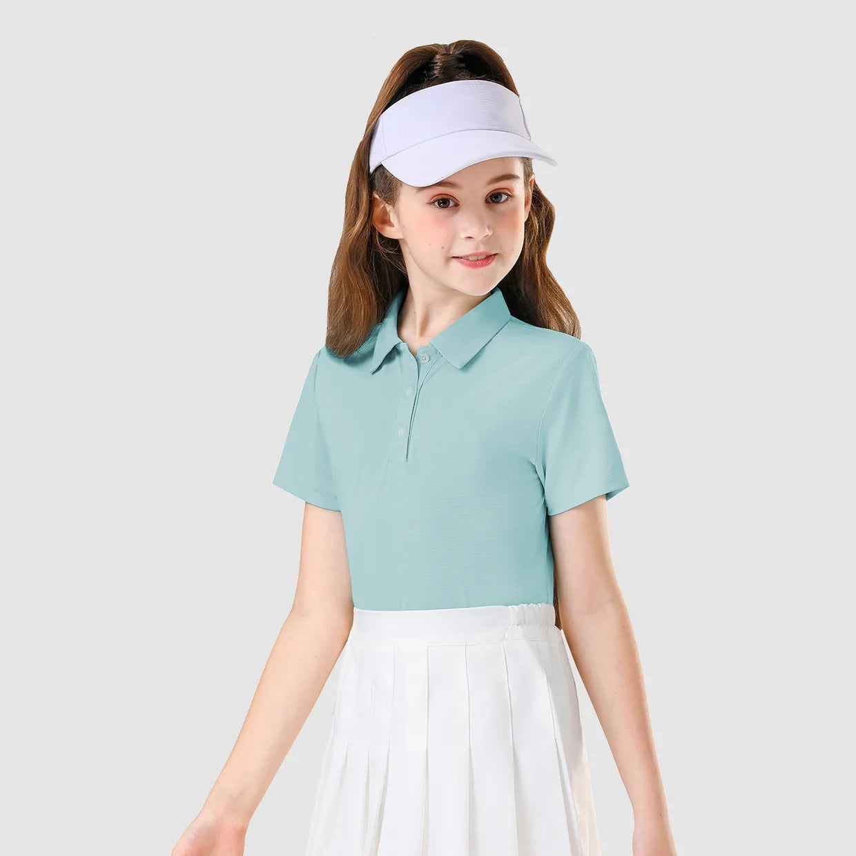Solid color Button-Placket Short-sleeve Polo Shirt for Girls