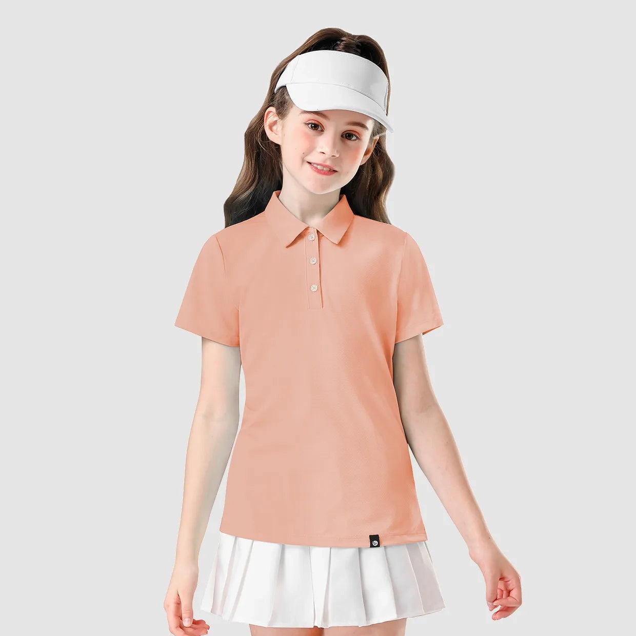 Solid color Button-Placket Short-sleeve Polo Shirt for Girls