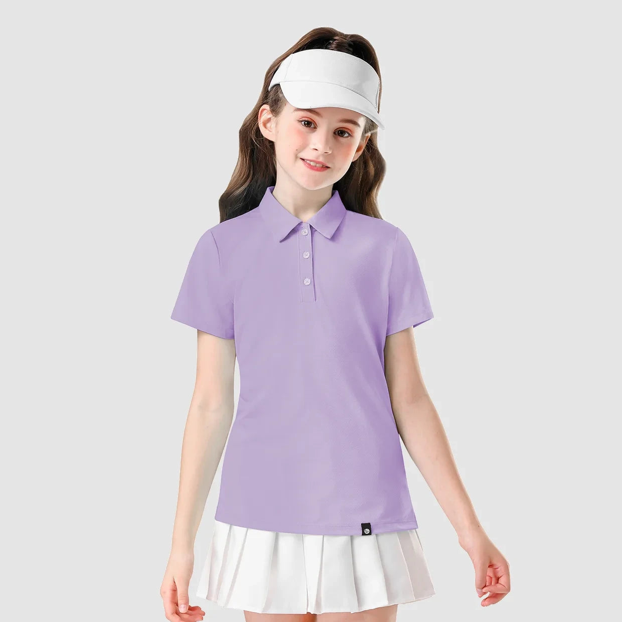 Solid color Button-Placket Short-sleeve Polo Shirt for Girls