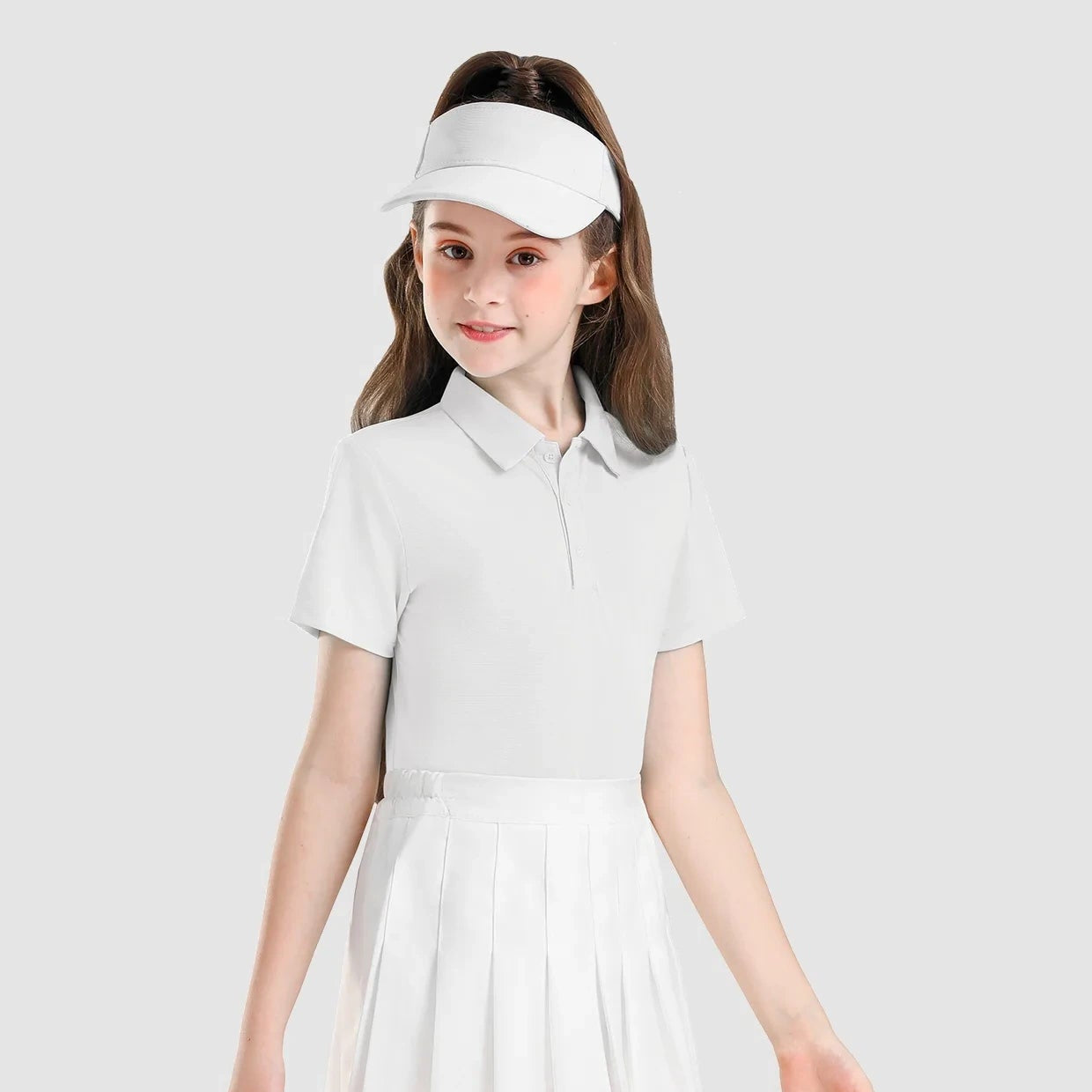 Solid color Button-Placket Short-sleeve Polo Shirt for Girls