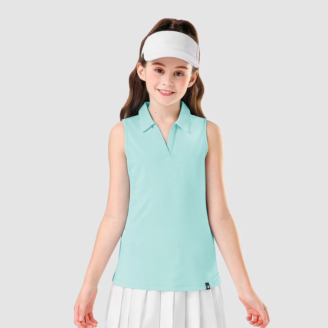 Basic V-neck Sleeveless Polo Top for Girls