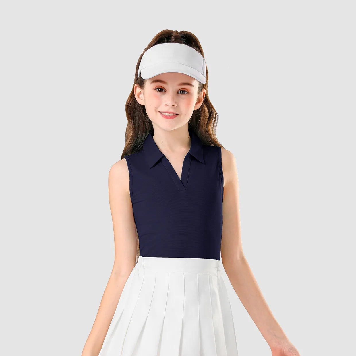 Girls Solid Color V-neck Sleeveless Polo Top for Girls