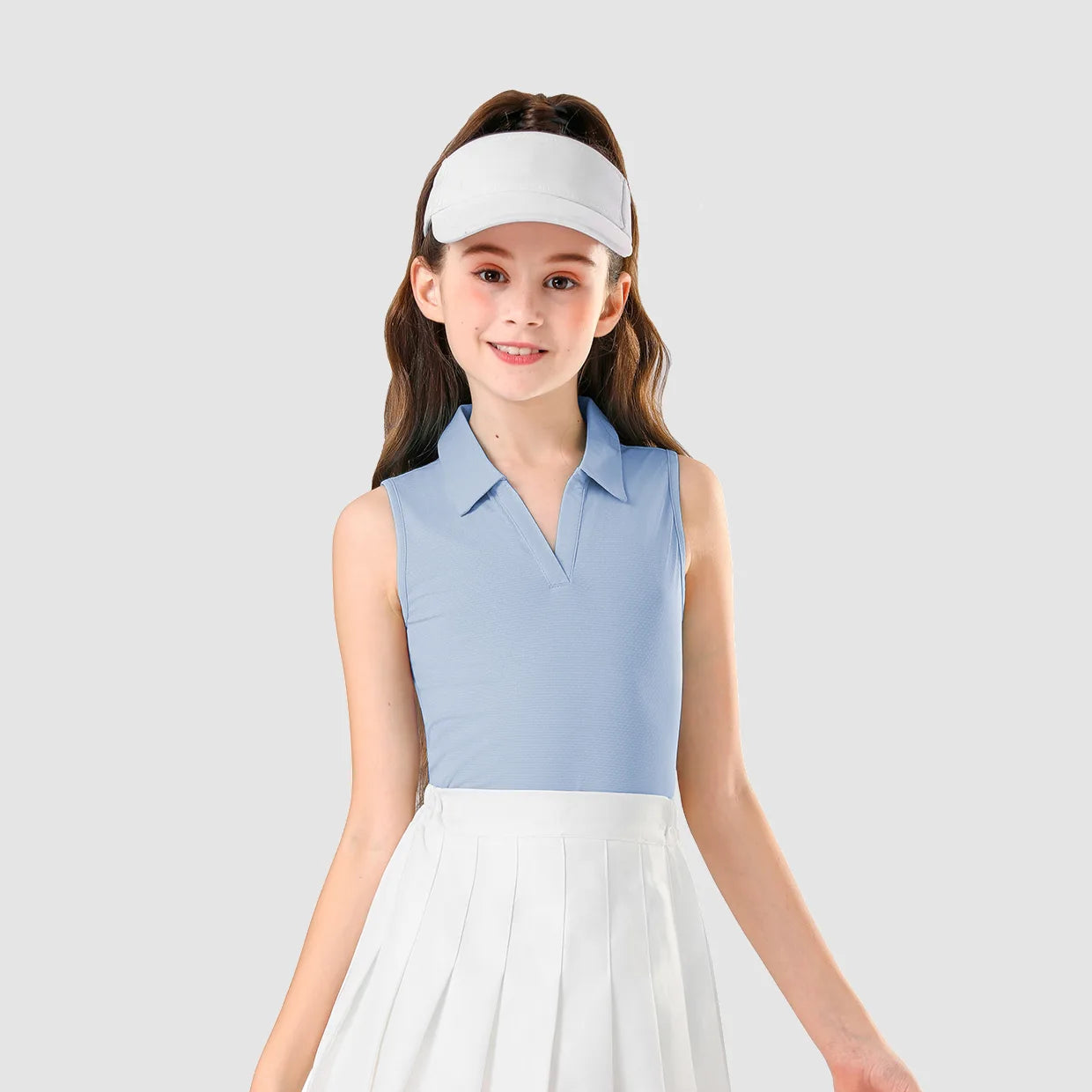 Girls Solid Color V-neck Sleeveless Polo Top for Girls