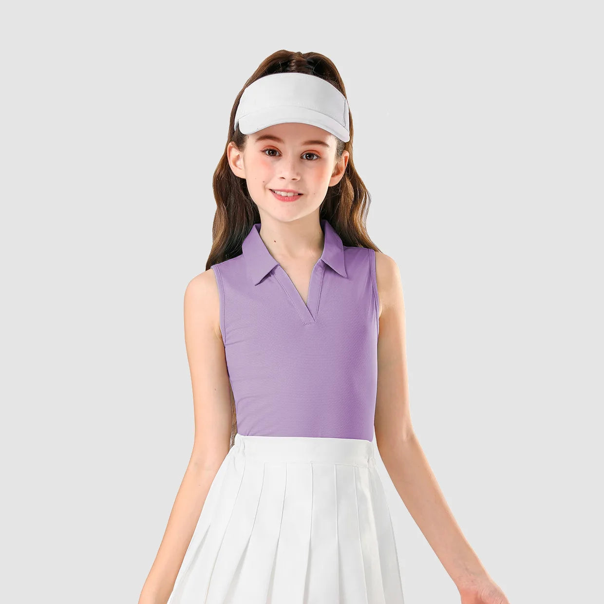 Girls Solid Color V-neck Sleeveless Polo Top for Girls