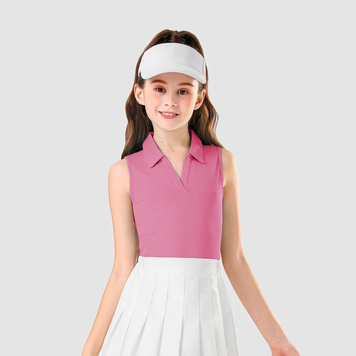 Girls Solid Color V-neck Sleeveless Polo Top for Girls