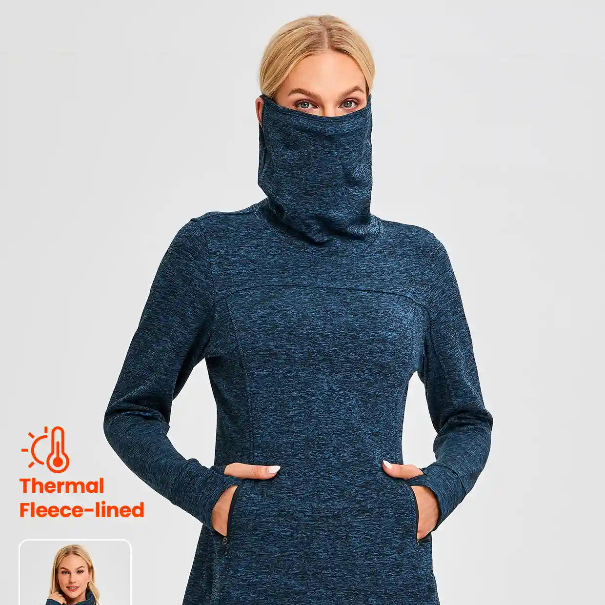 Cowl Neck Long-sleeve Fleece Dress for Women