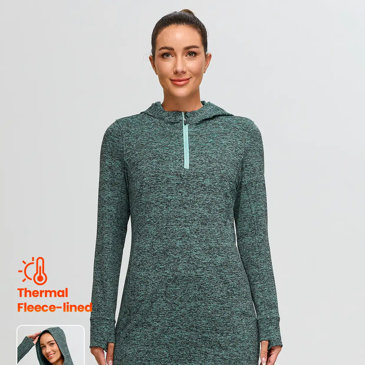 Quarter-zip Hooded Long-sleeve Fleece Dress