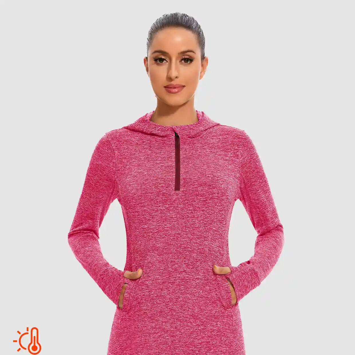 Quarter-zip Hooded Long-sleeve Fleece Dress for Women