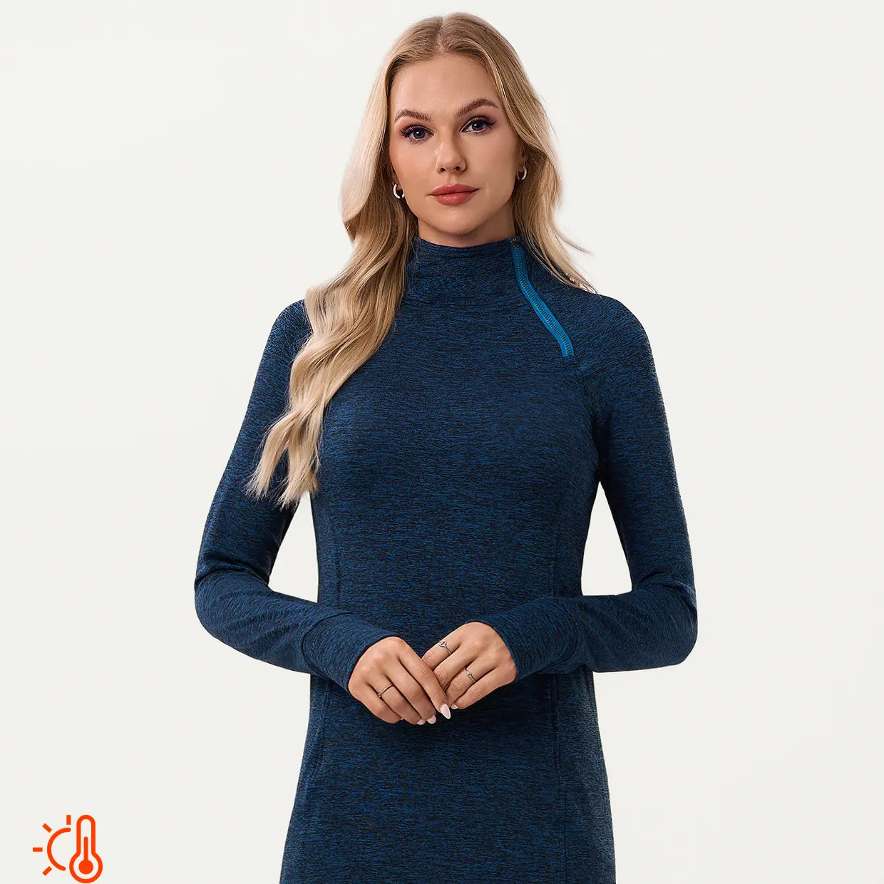 Side-zip 35" Mock Neck Long-sleeve Fleece Dresses