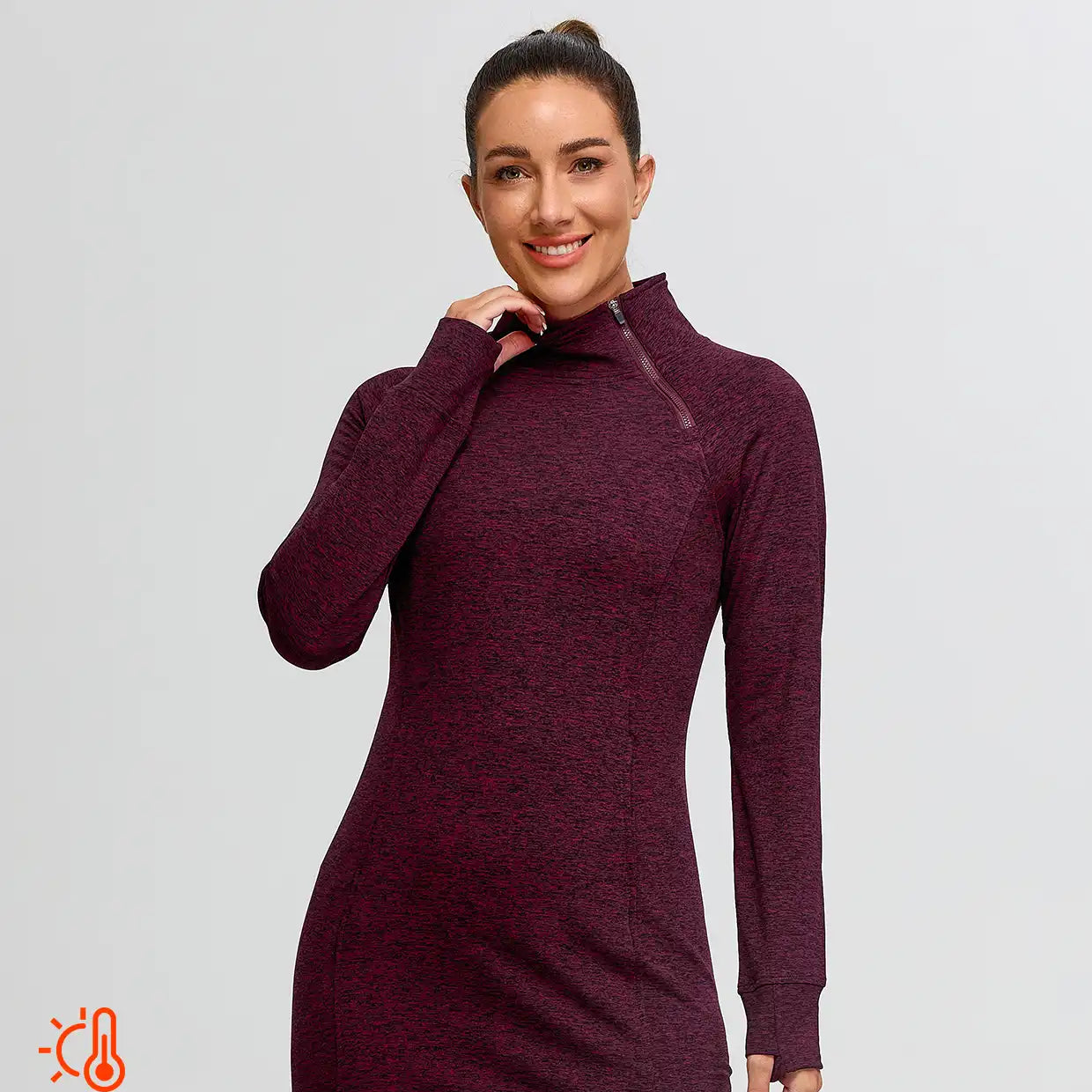 Side-zip 35" Mock Neck Long-sleeve Fleece Dress for Women