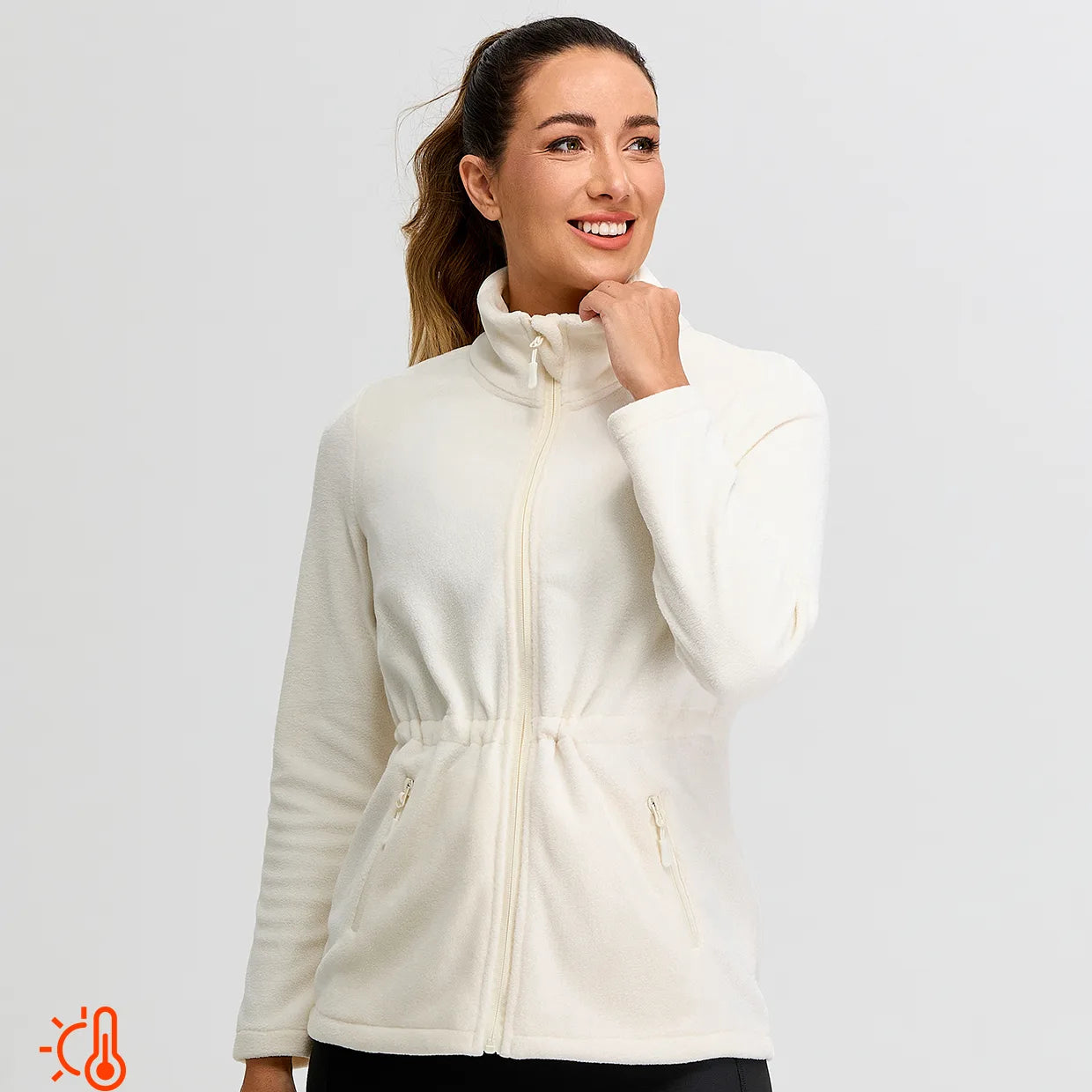 Ladies Apricot Full-zip Fleece Jackets with Cinched Waist