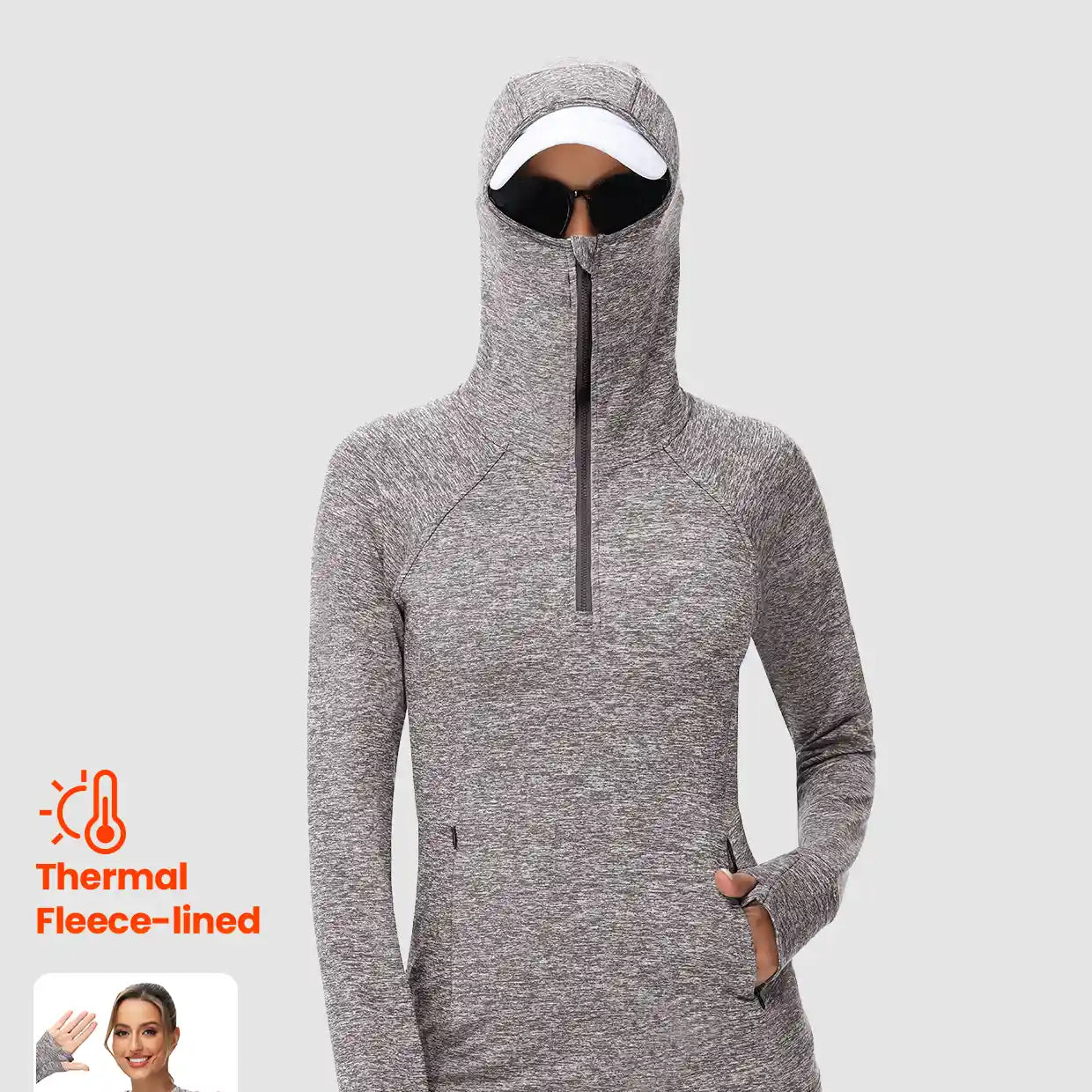 Half-zip Hoodies Long-sleeve Thermal Top for Women