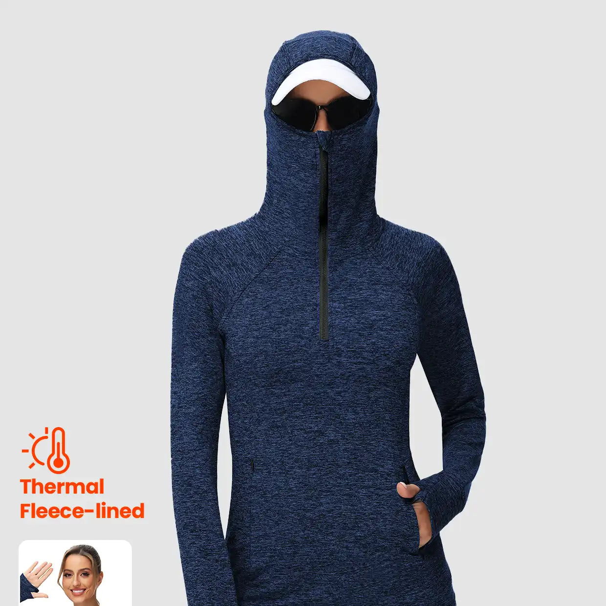 Half-zip Hoodies Long-sleeve Thermal Top for Women