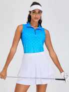White Dot Quarter-zip Sleeveless Polo Shirt For Women