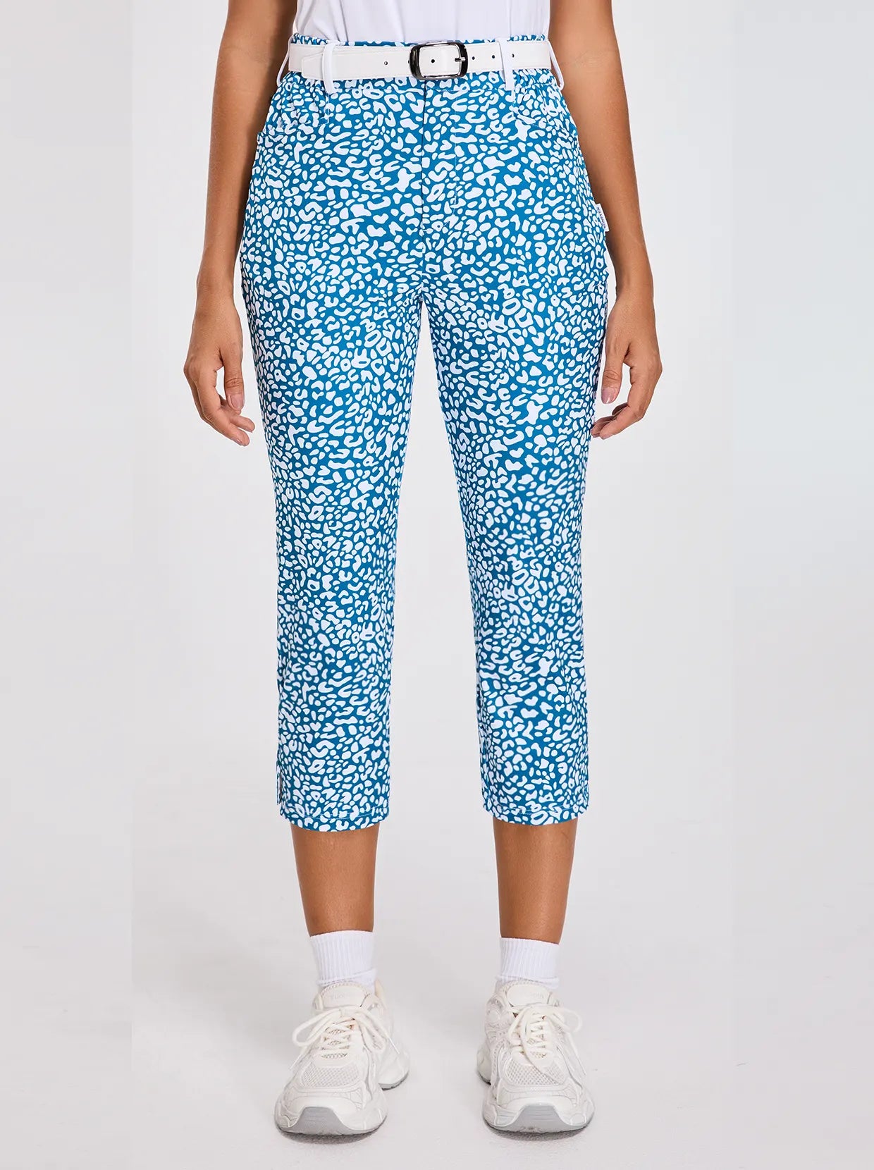 Women's Blue Leopard High-Rise 7/8 Pants with Pockets