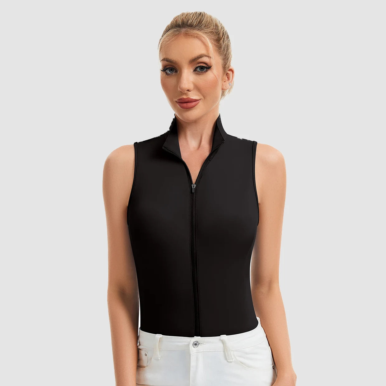 Full-zip Stand-collar Sleeveless Polo Shirts